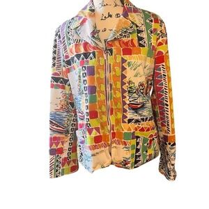 Vintage‎ Harve Benard Women's 4 Multicolor Sailboat Travel Lined Full Zip Jacket